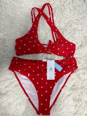 Cupshe Red White Polka Dot Tie-Front Bikini NWT